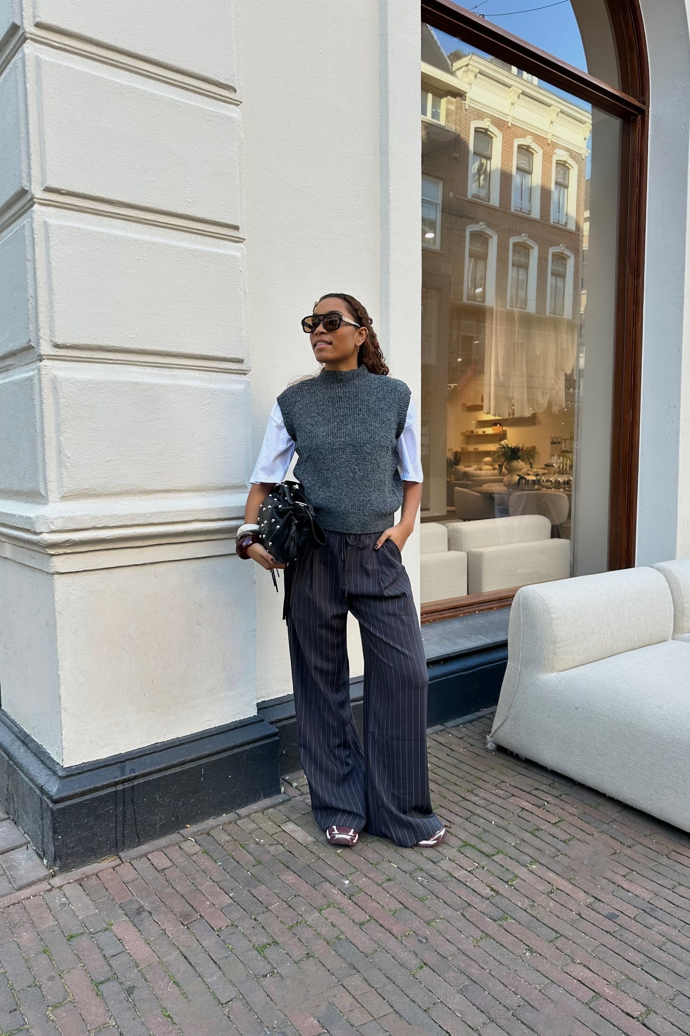 Michelle Pin String Tie Pantalon - Grijs