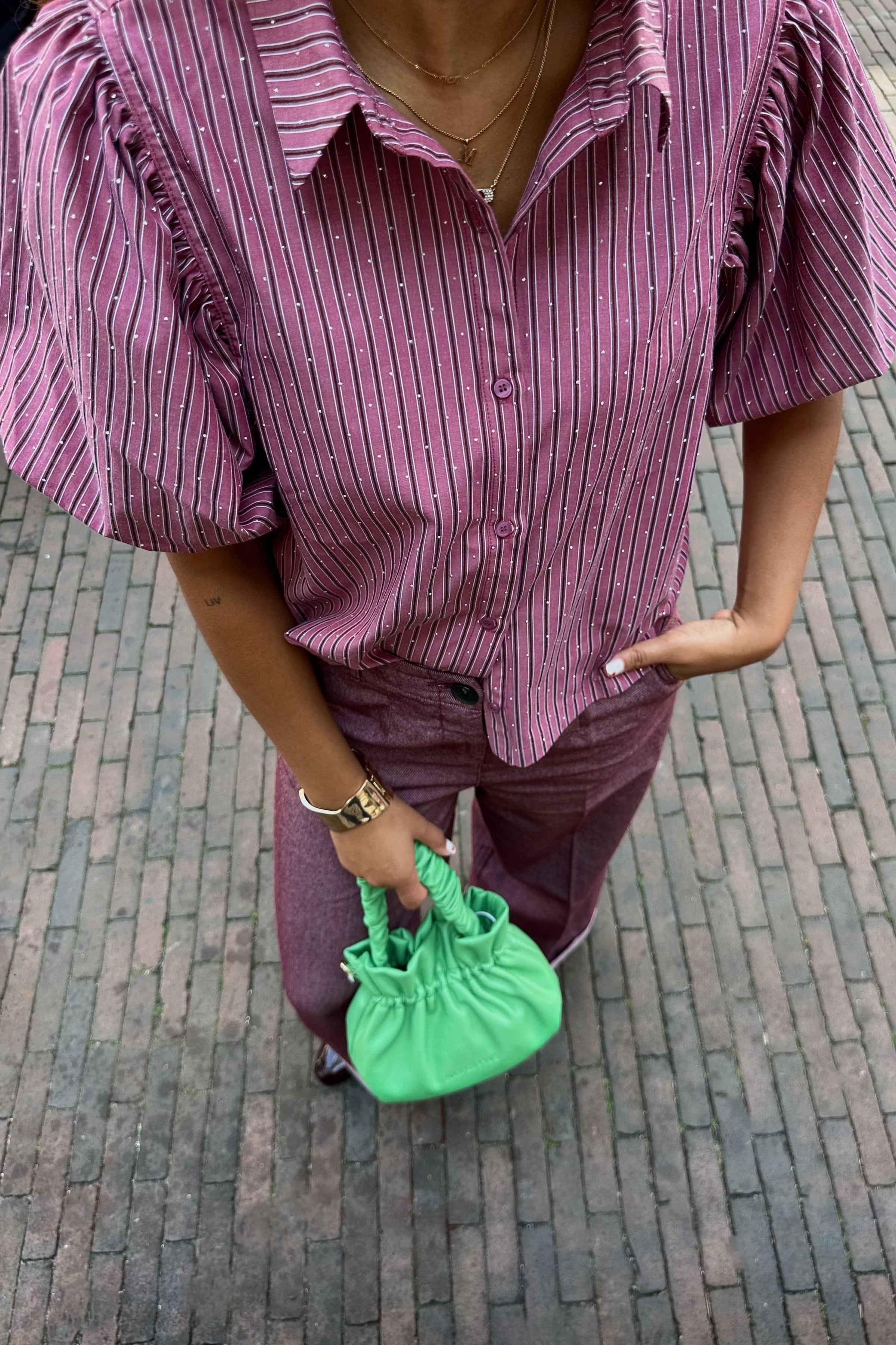 Etta Gestreepte Stone Blouse - Roze