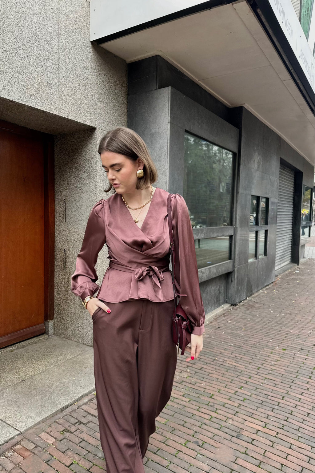 Rista Heavy Satijnen Blouse - Dark Rose