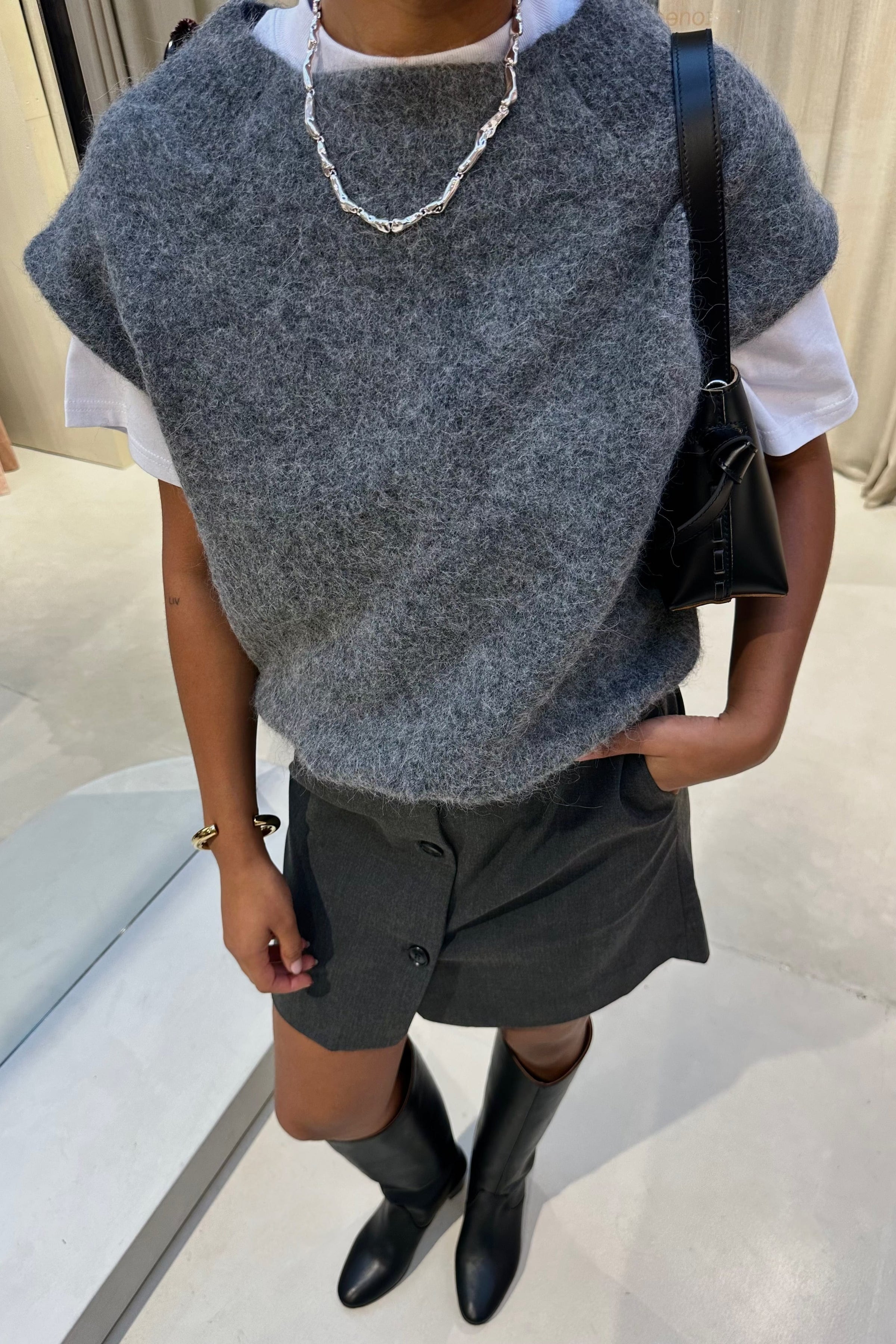 Balloon Hairy Knit Top - Grijs