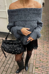Liv Off-Shoulder Trui - Grijs