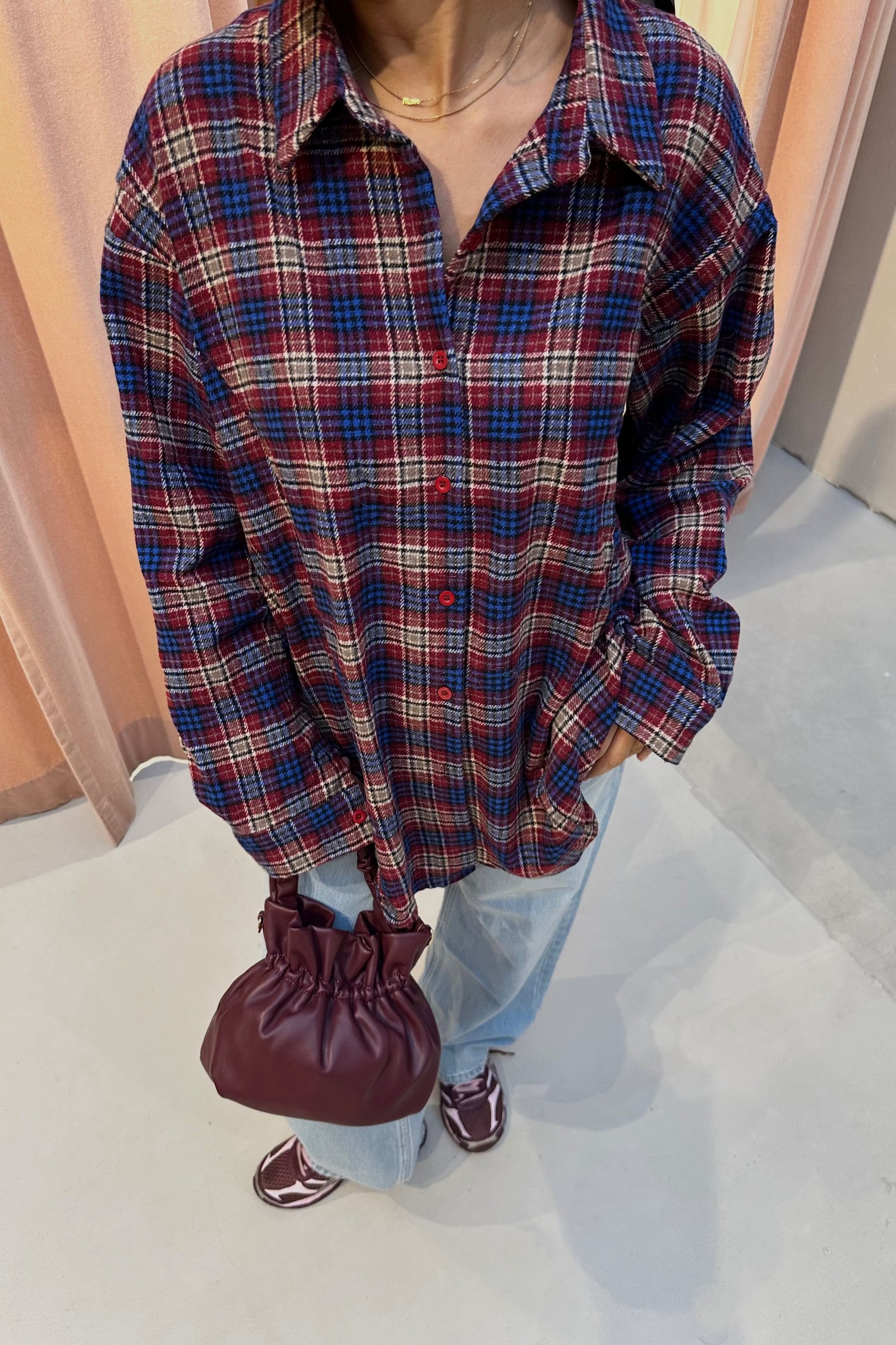 Nora Checkered Blouse - Bordeaux