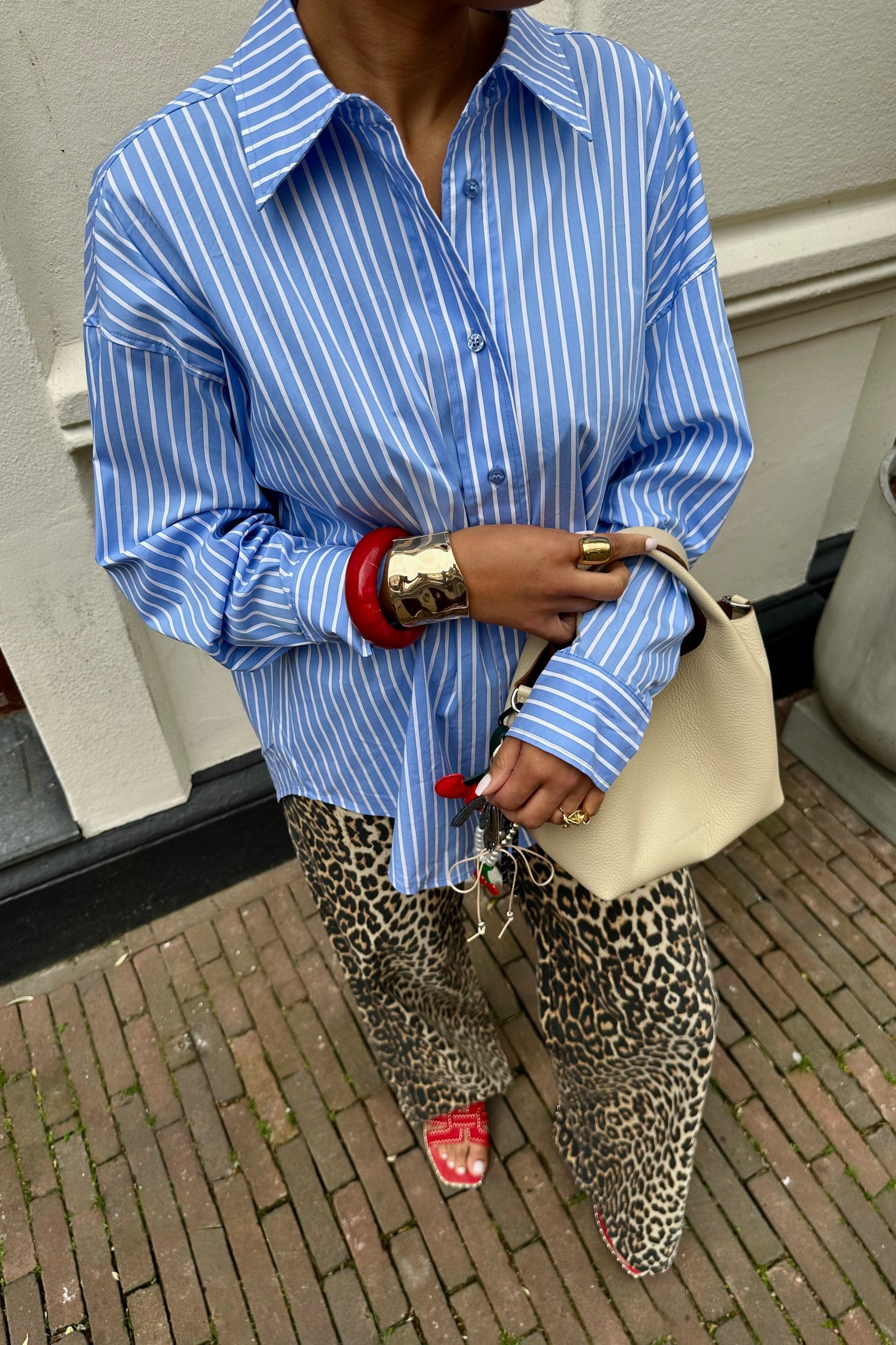 Bow Candy Twist Gestreepte Blouse - Blauw