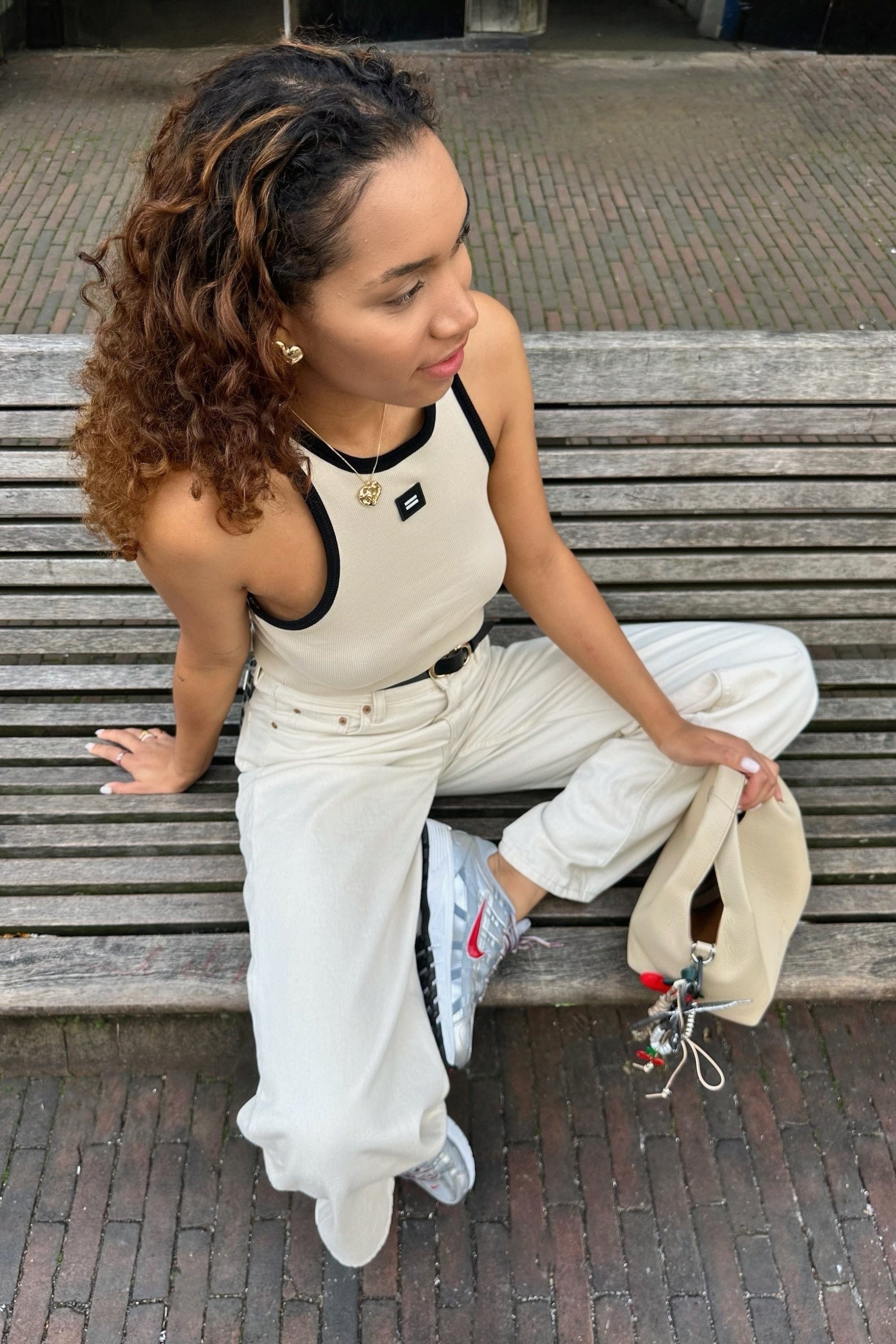 Tank Top Rib Contrast - Beige