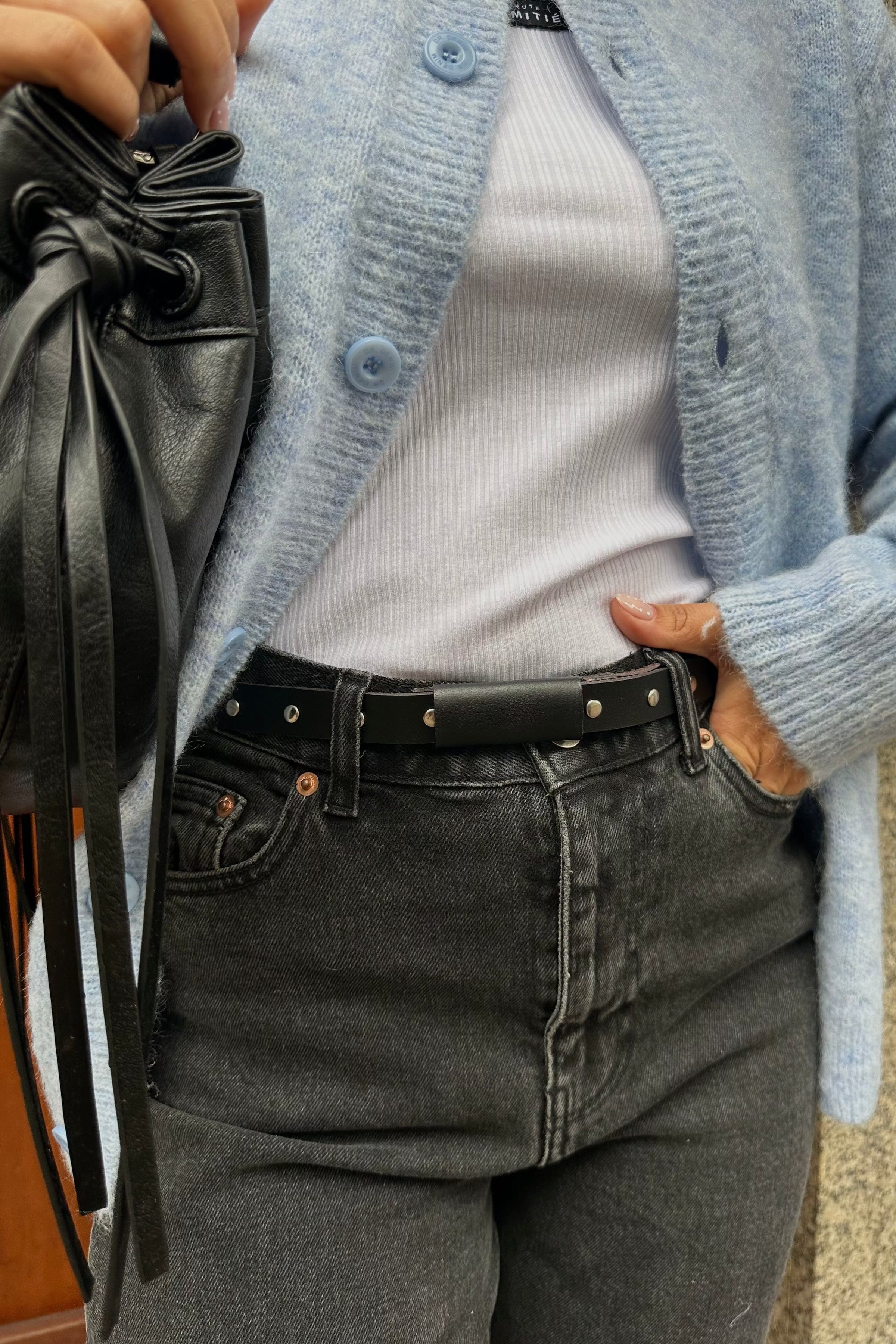 Tonna CC Leren Studs Riem - Zwart