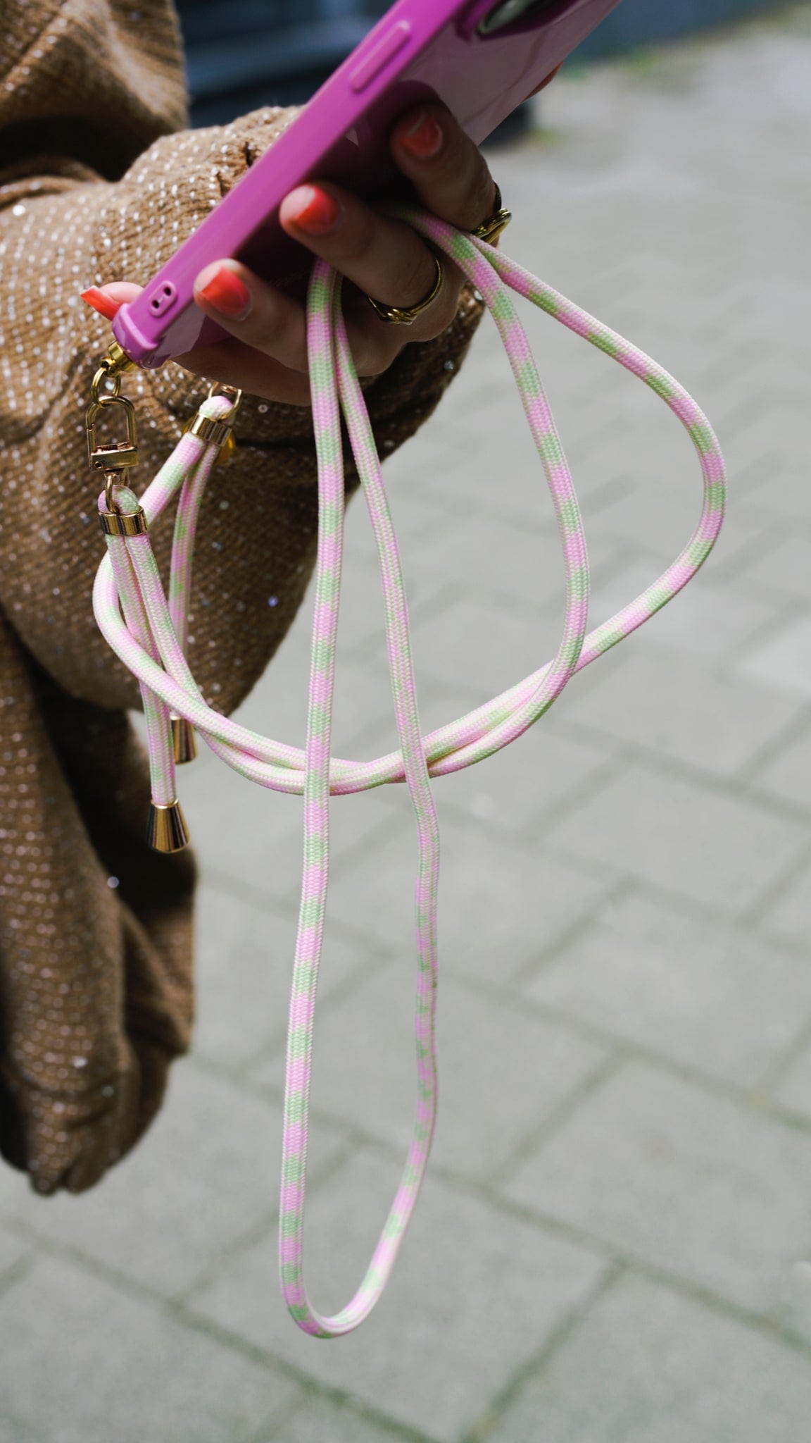 Multi Kleurrijk Lang Telefoonkoord - Beige/Roze/Groen