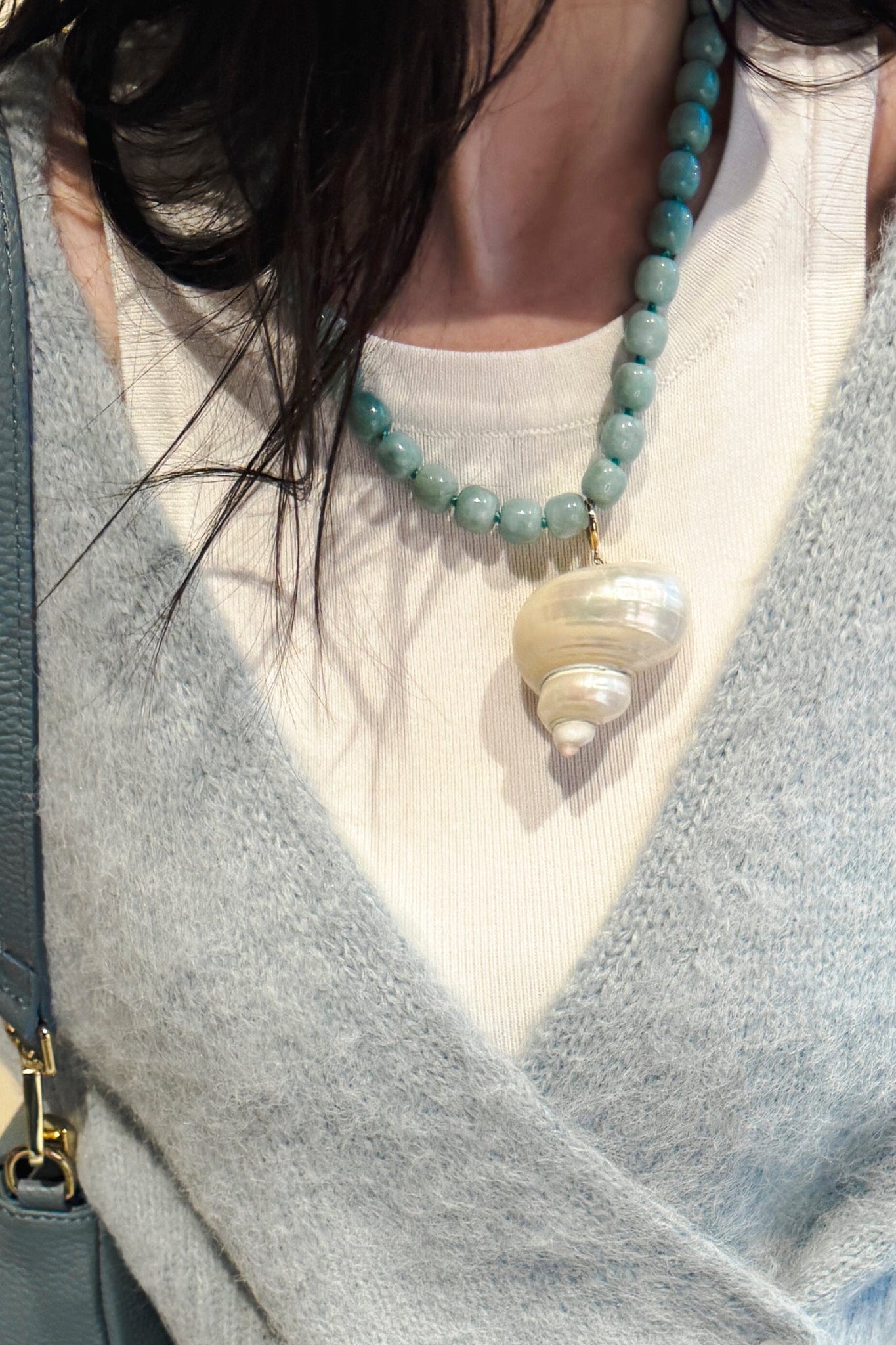 William Blue Necklace and big shell pendant