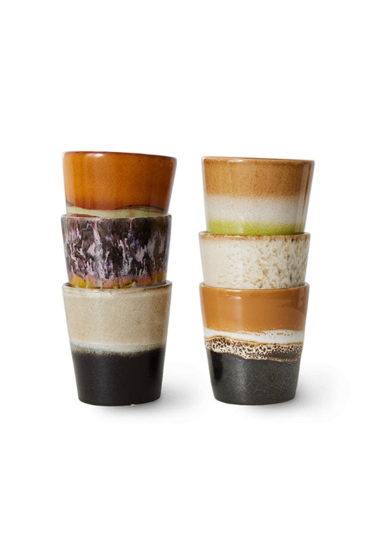HKliving 70's keramiek Koffie Mokken - Soil (Set van 6)