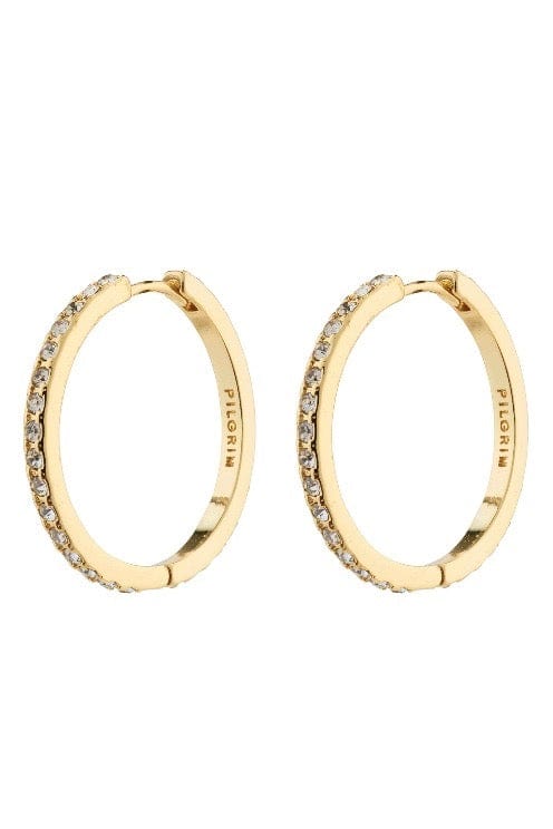 EBNA MAXI CRYSTAL HOOPS EARRING, PILGRIM, GOLD
