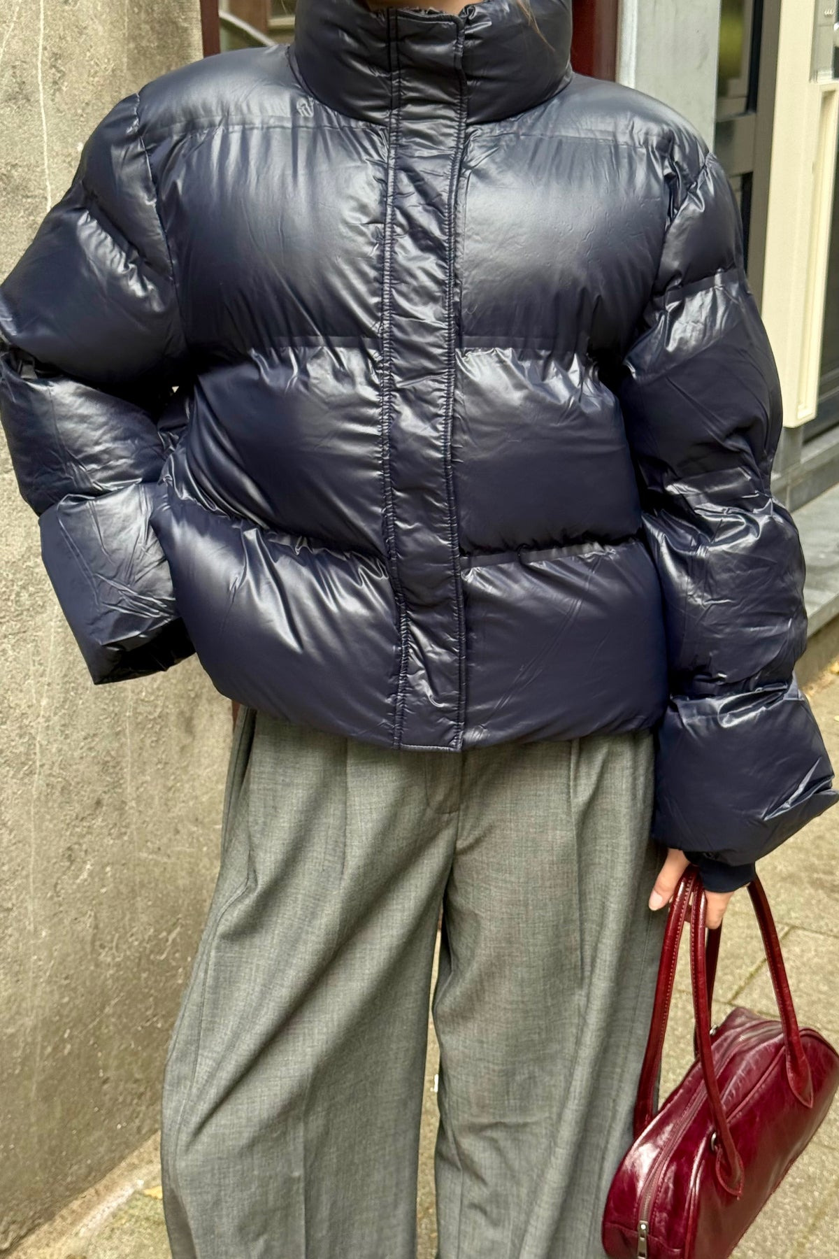 Rhea Shiny Puffer Jas - Donker Blauw