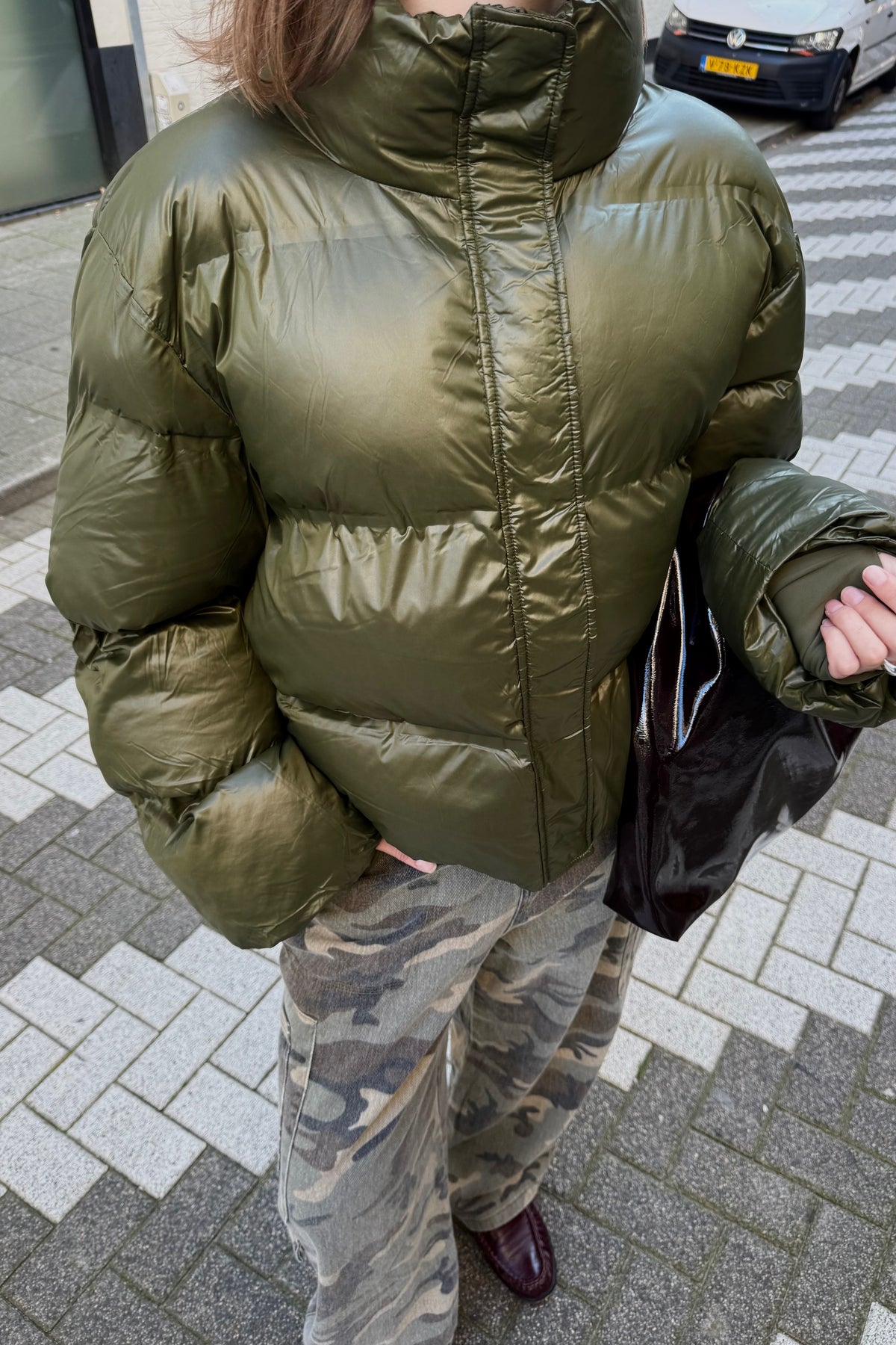 Rhea Shiny Puffer Jas - Groen