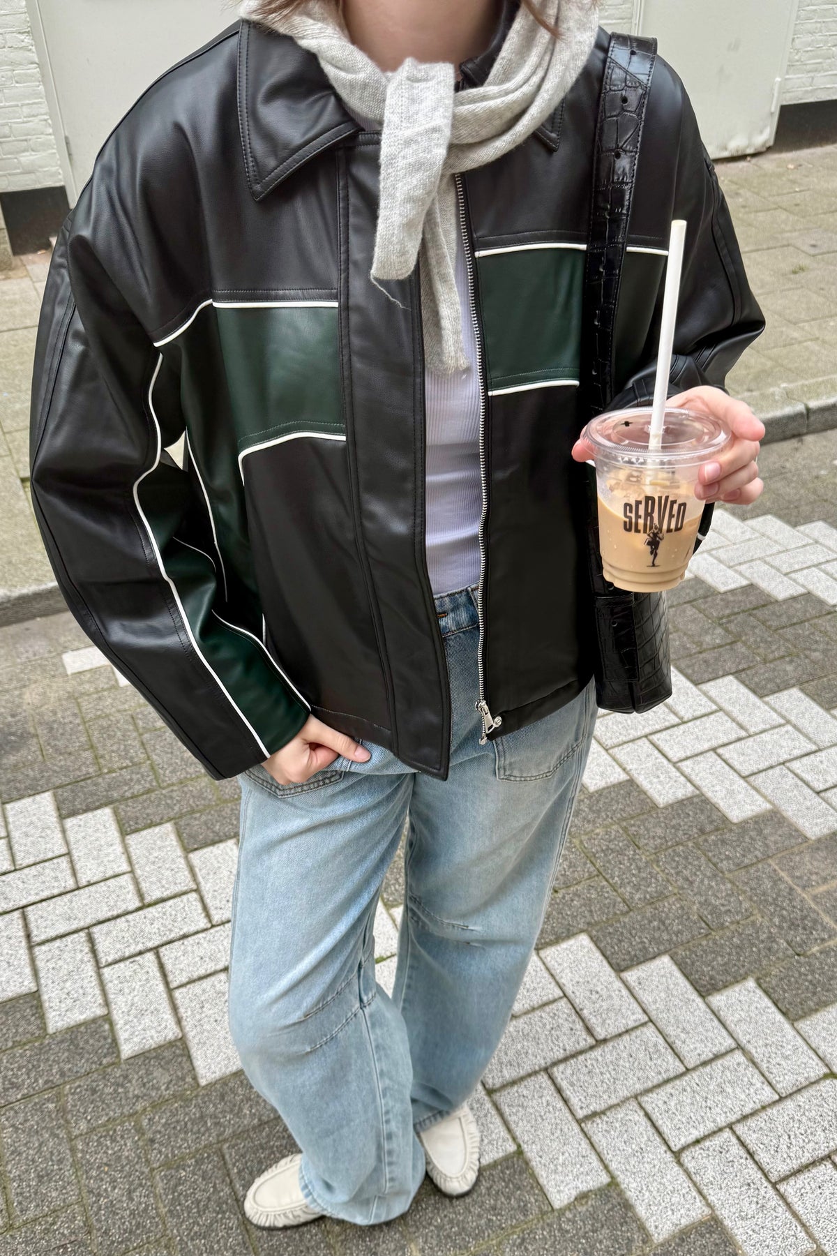 Mahsuri Biker Jas - Zwart/Groen