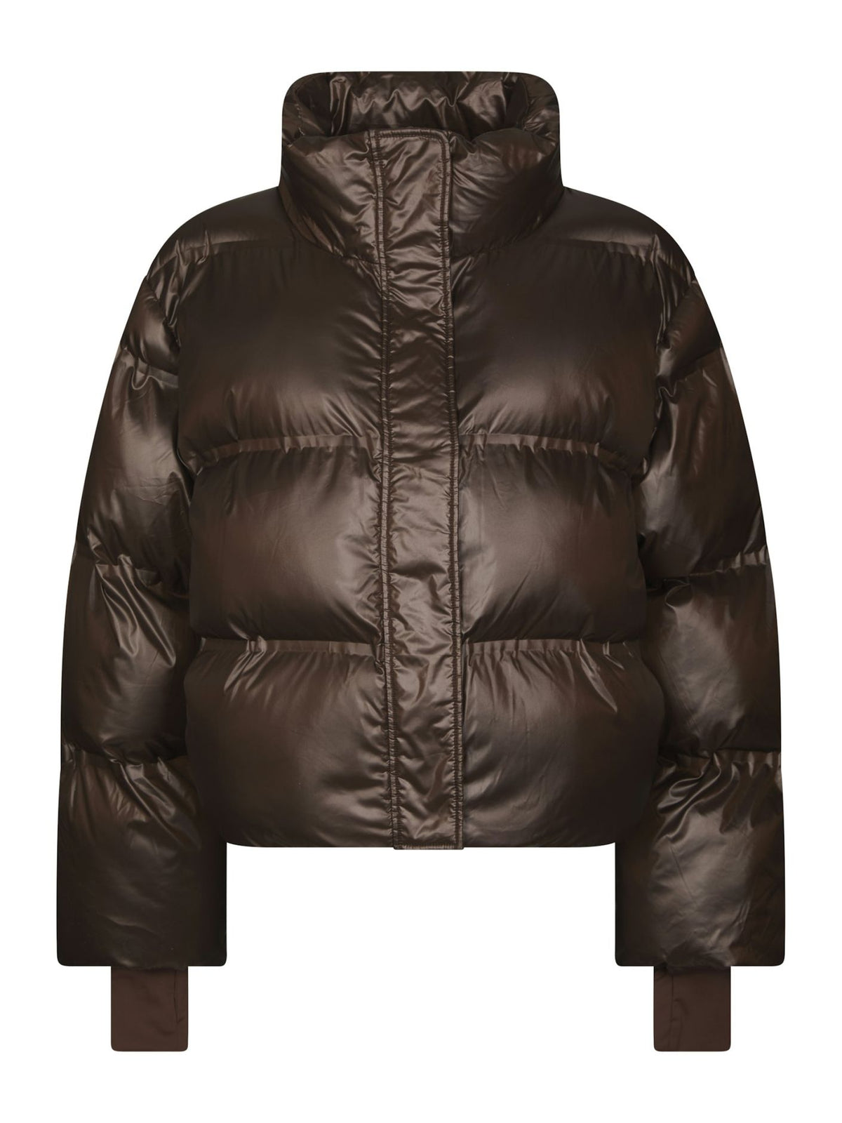 Rhea Shiny Puffer Jas - Bruin