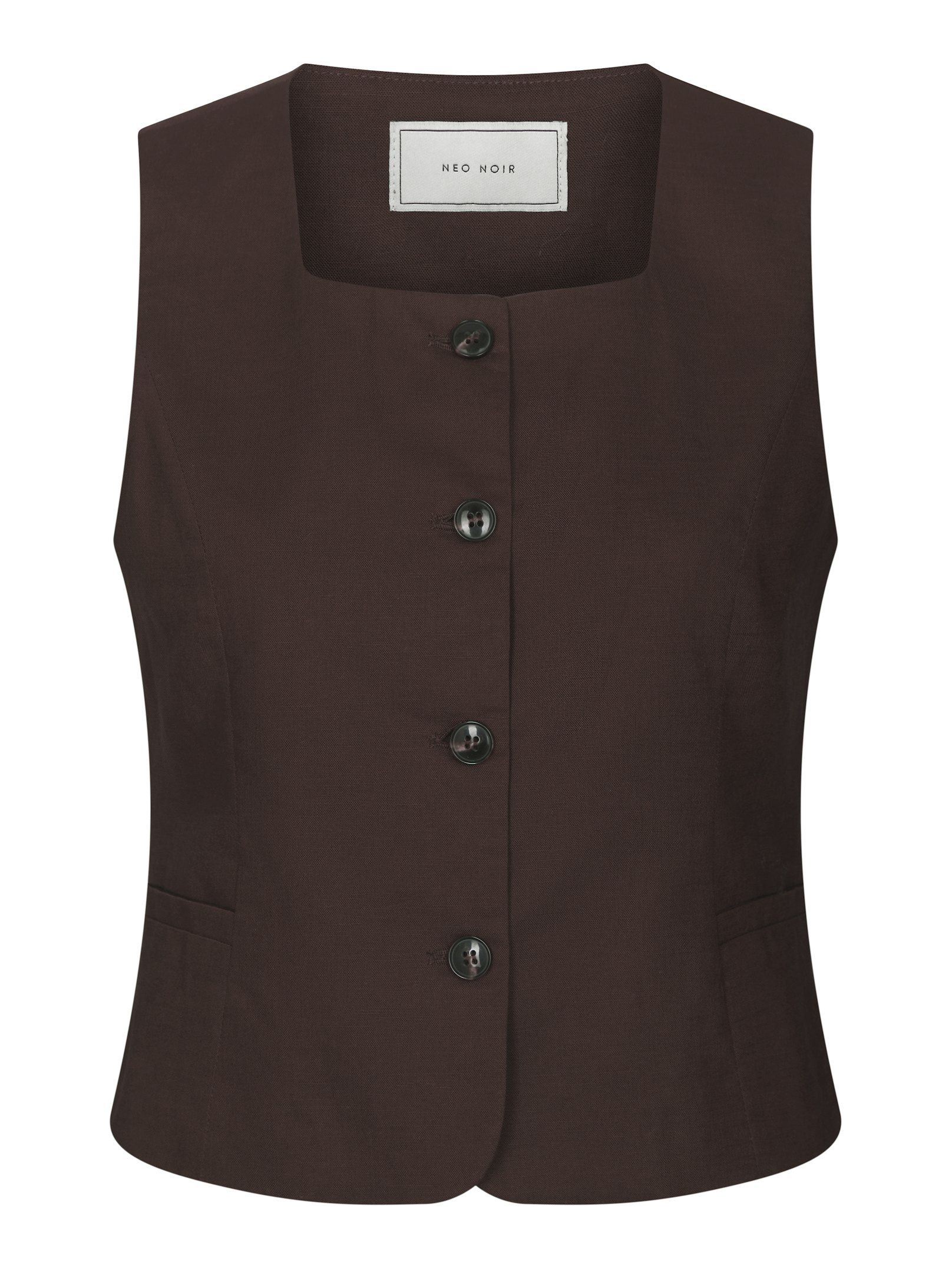 Yula Linnen Waistcoat - Donker Bruin