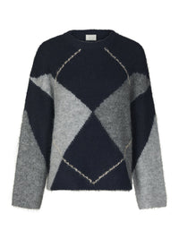 Inga Geruite Trui - Donkerblauw