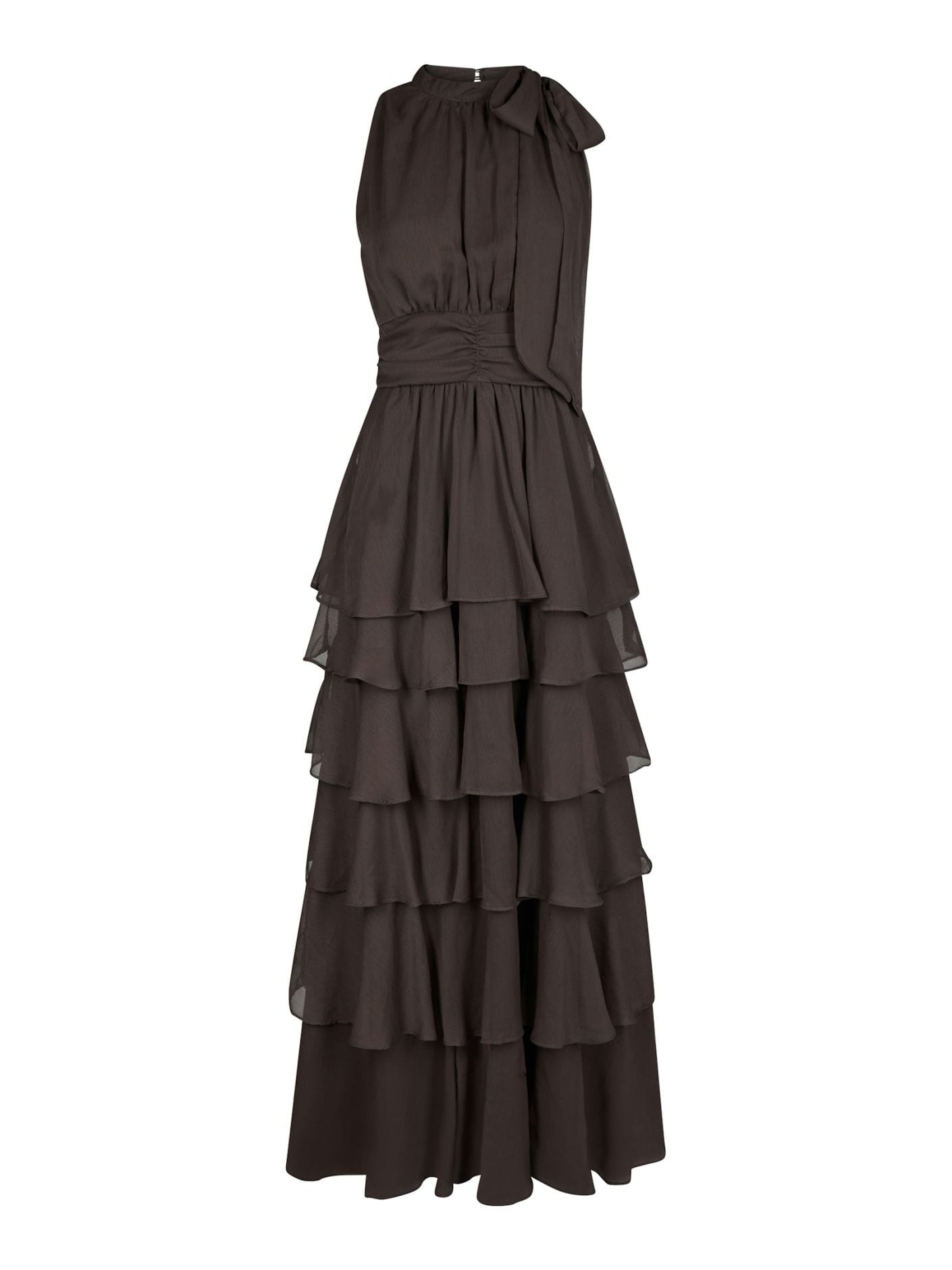 Marli Solid Chiffon Jurk - Bruin