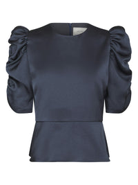 Benua Heavy Satijnen Blouse - Donker Blauw