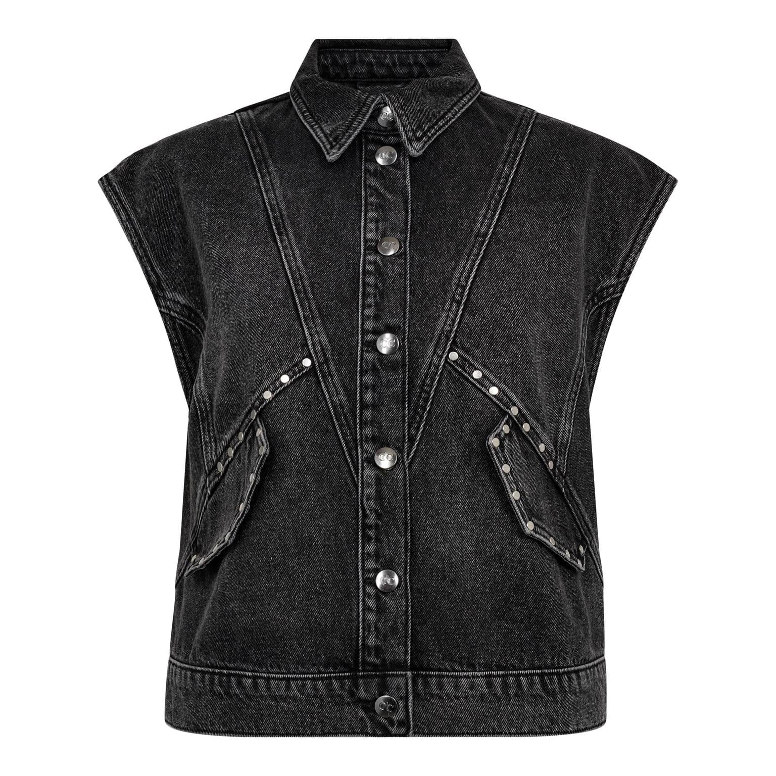 VickyCC Stud Denim Gilet - Donkergrijs