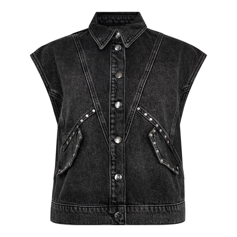 VickyCC Stud Denim Gilet - Donkergrijs
