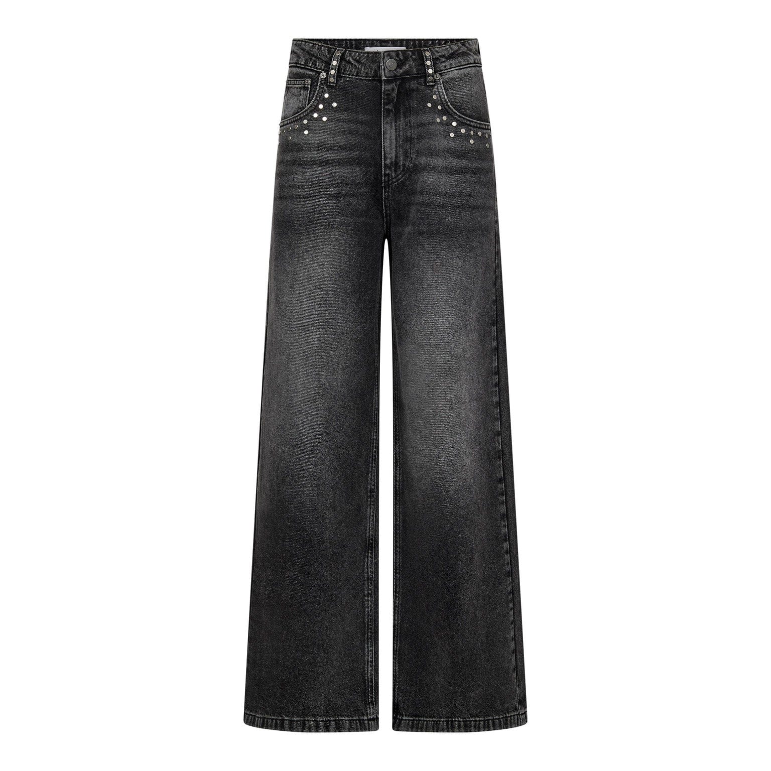 VickyCC Stud Wijde Jeans - Donkergrijs