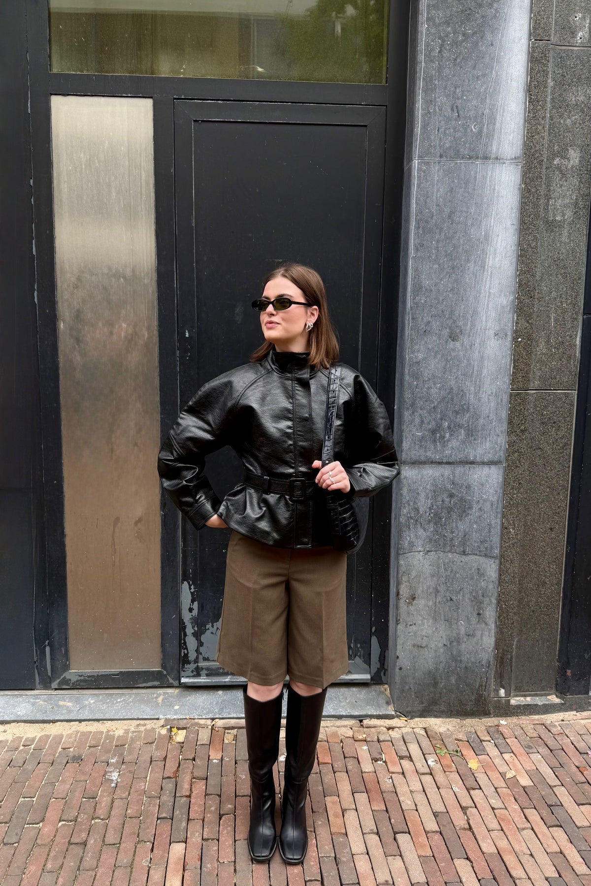 Jaclyn Leren Jas - Zwart