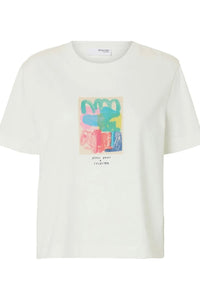 SLFEssential Boxy Printed Tee - Wit/Multi