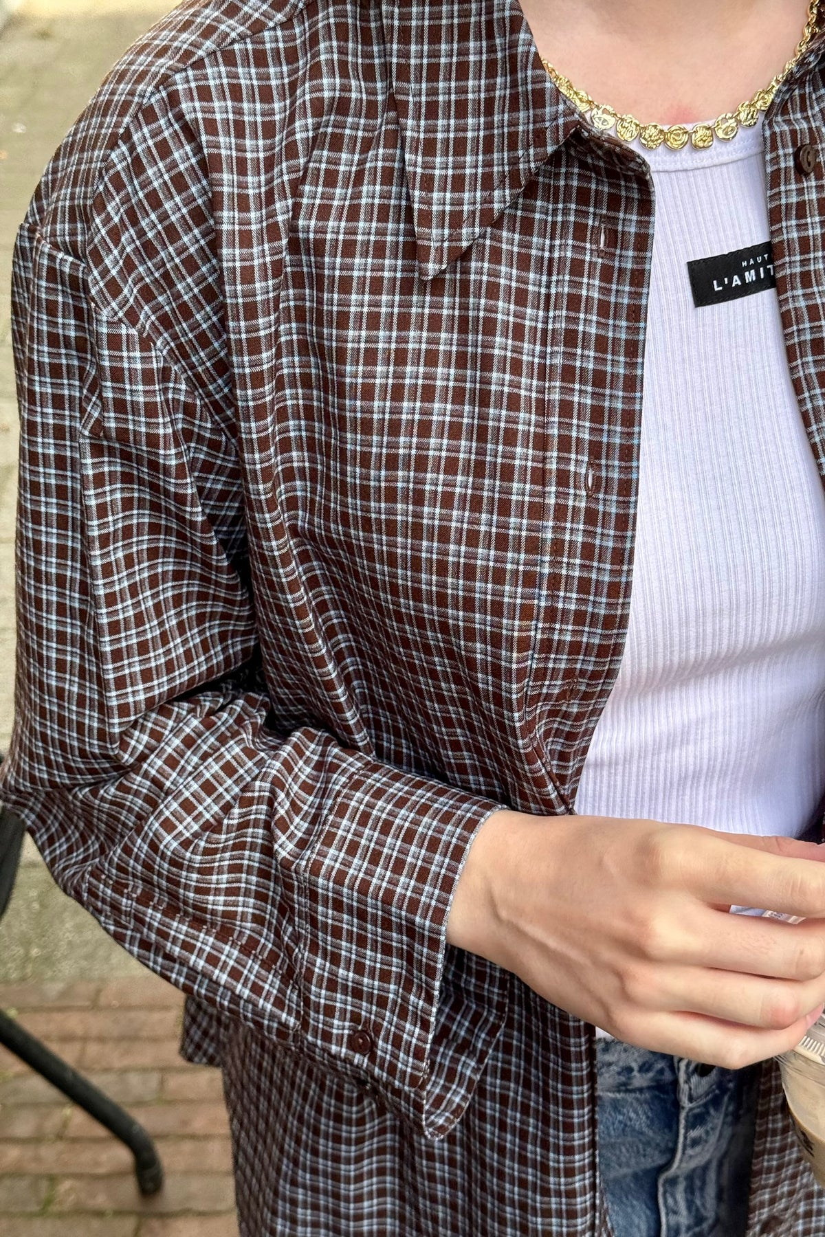 OdemCC Check Blouse - Donker Bruin