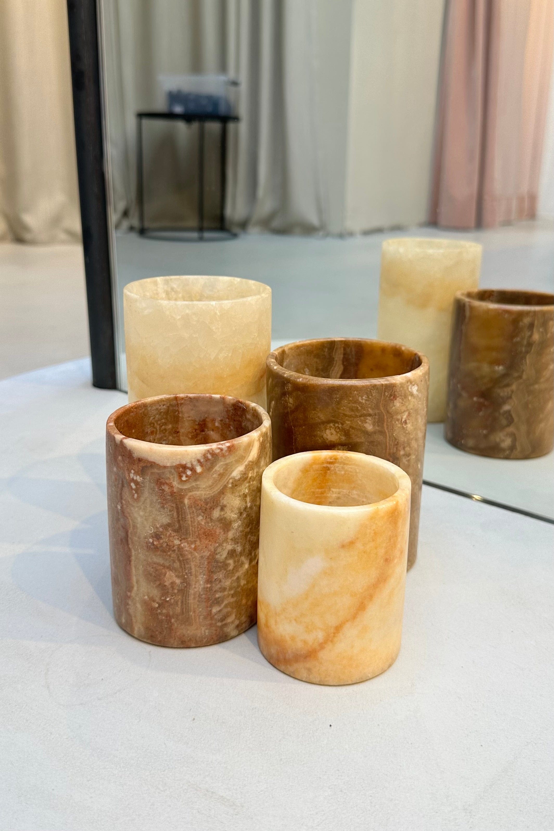 Alabaster Waxinelichthouder Cilinder - Bruin