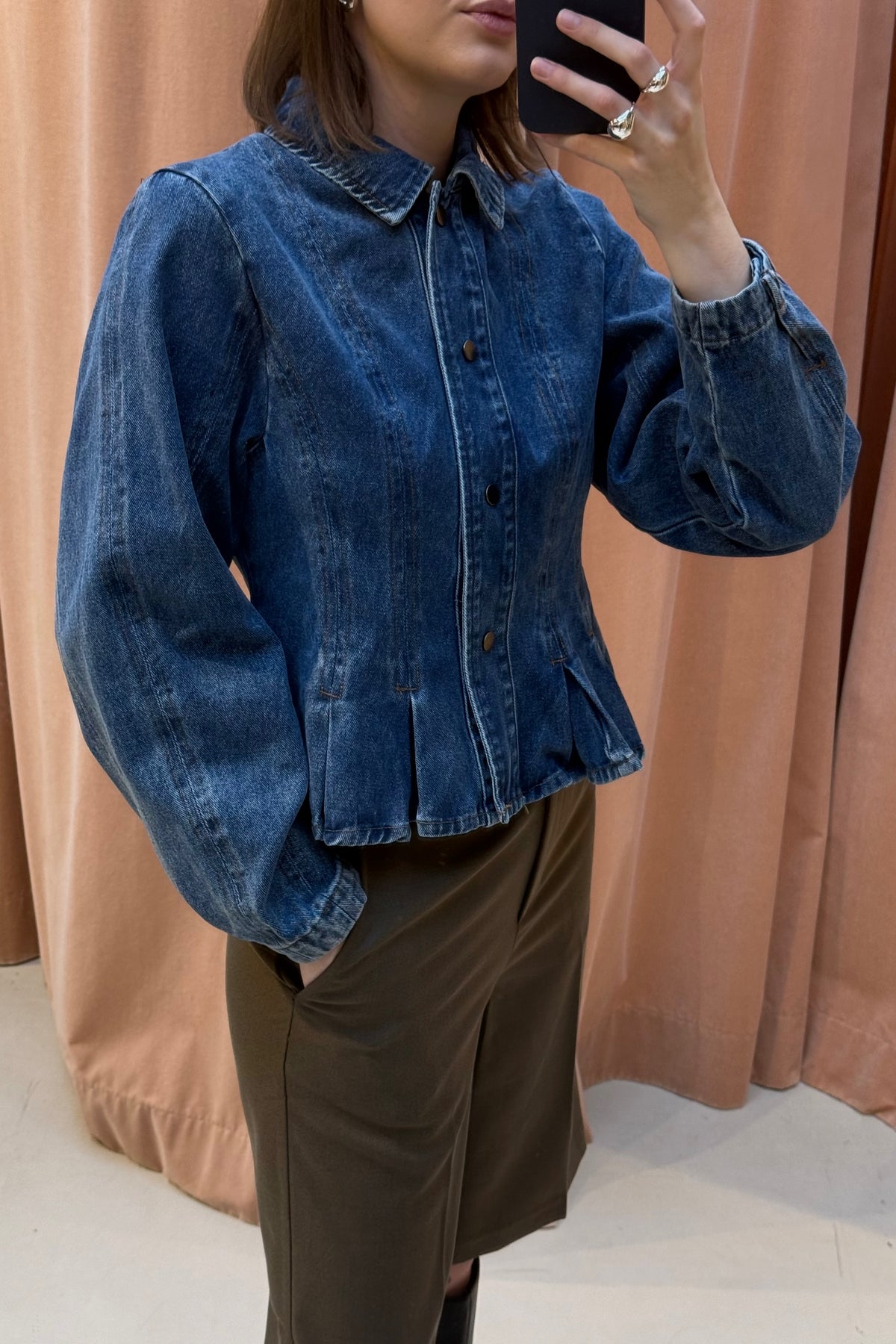 Rivora Denim Peplum Jas - Blauw