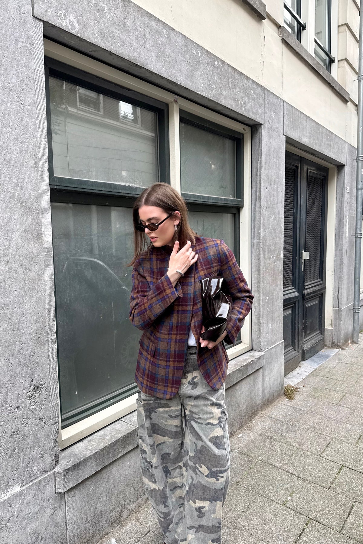 Check Fold Over Blazer - Bruin/Blauw
