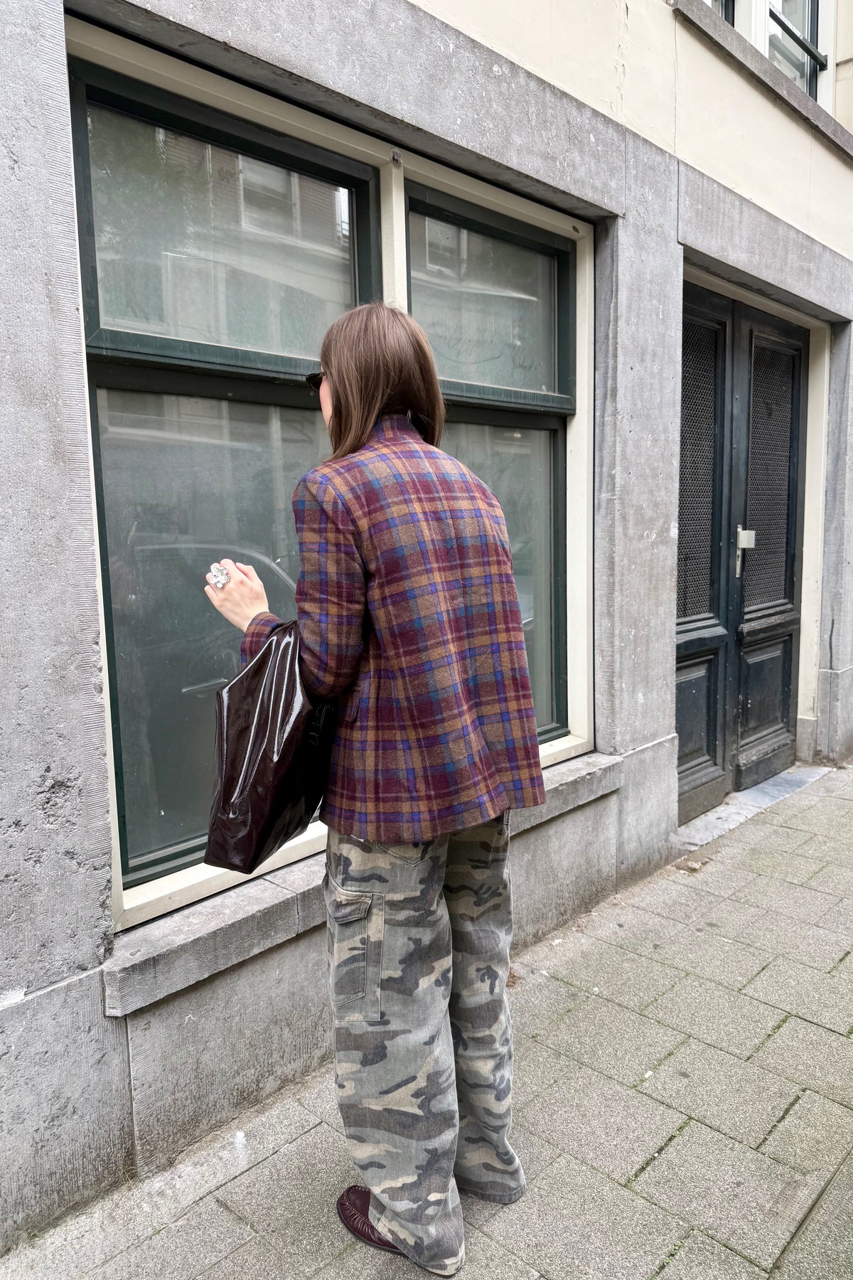Check Fold Over Blazer - Bruin/Blauw