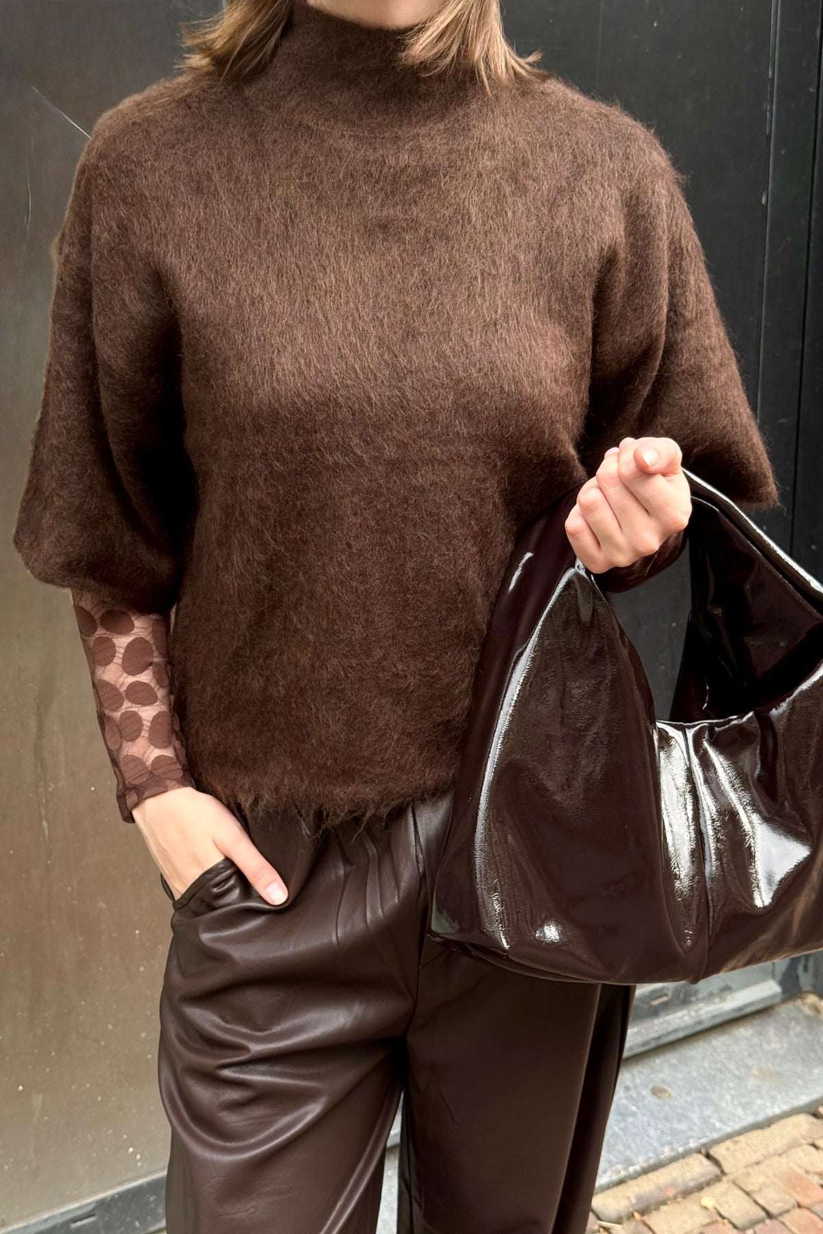 YASTilde Mohair Korte Mouwen Trui - Bruin