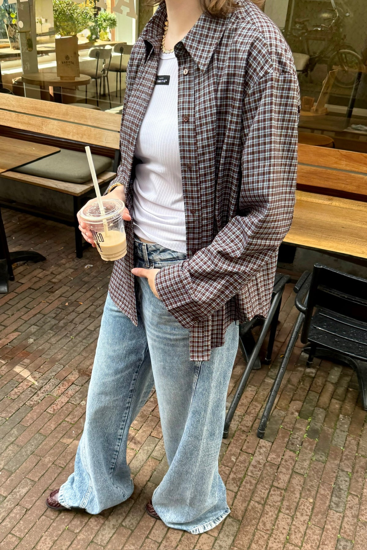 OdemCC Check Blouse - Donker Bruin