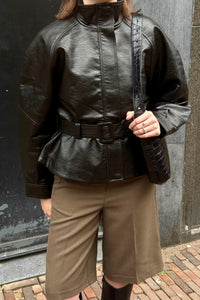 Jaclyn Leren Jas - Zwart