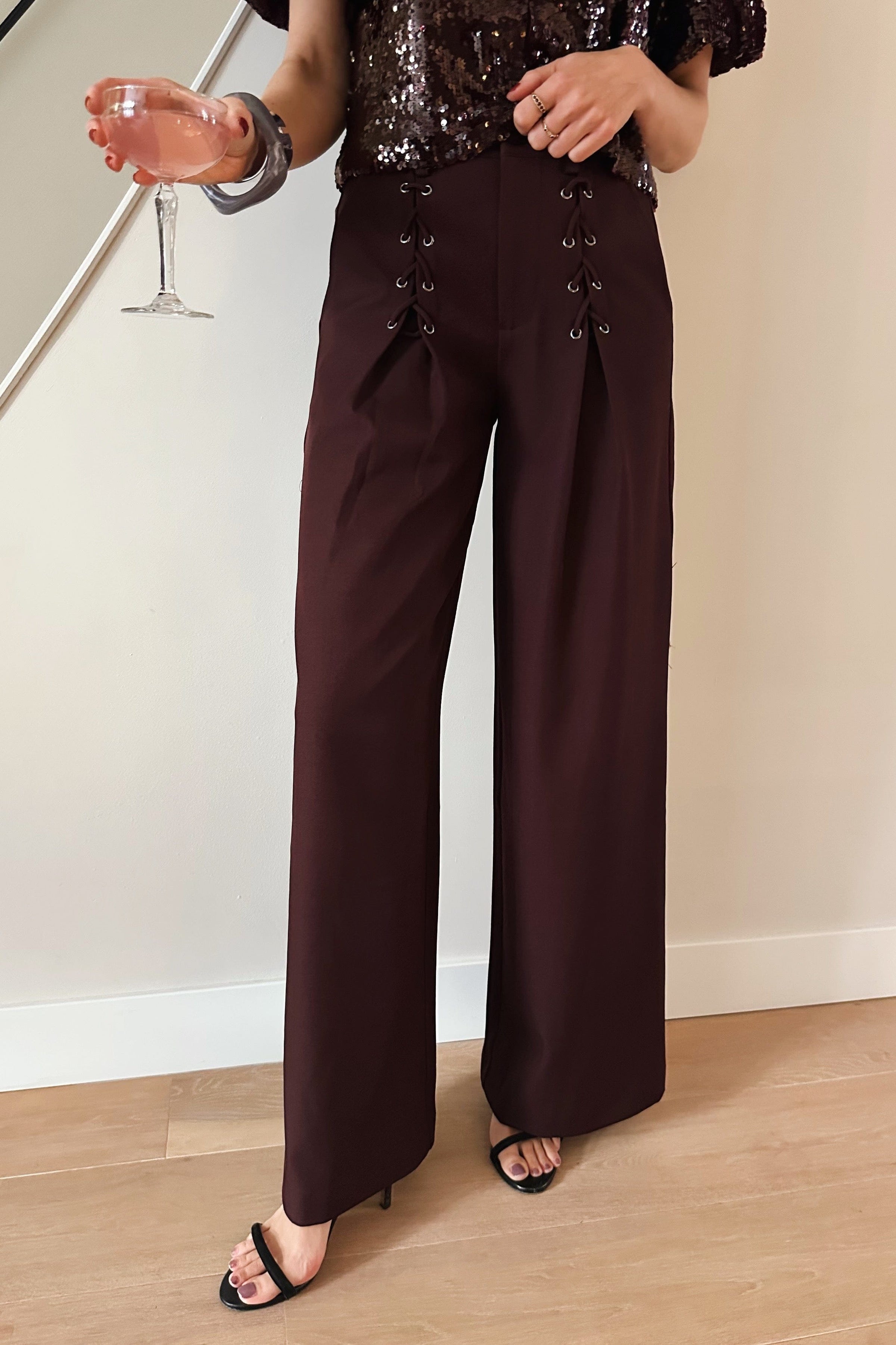 LunaCC Eyelet Pantalon - Wijnrood