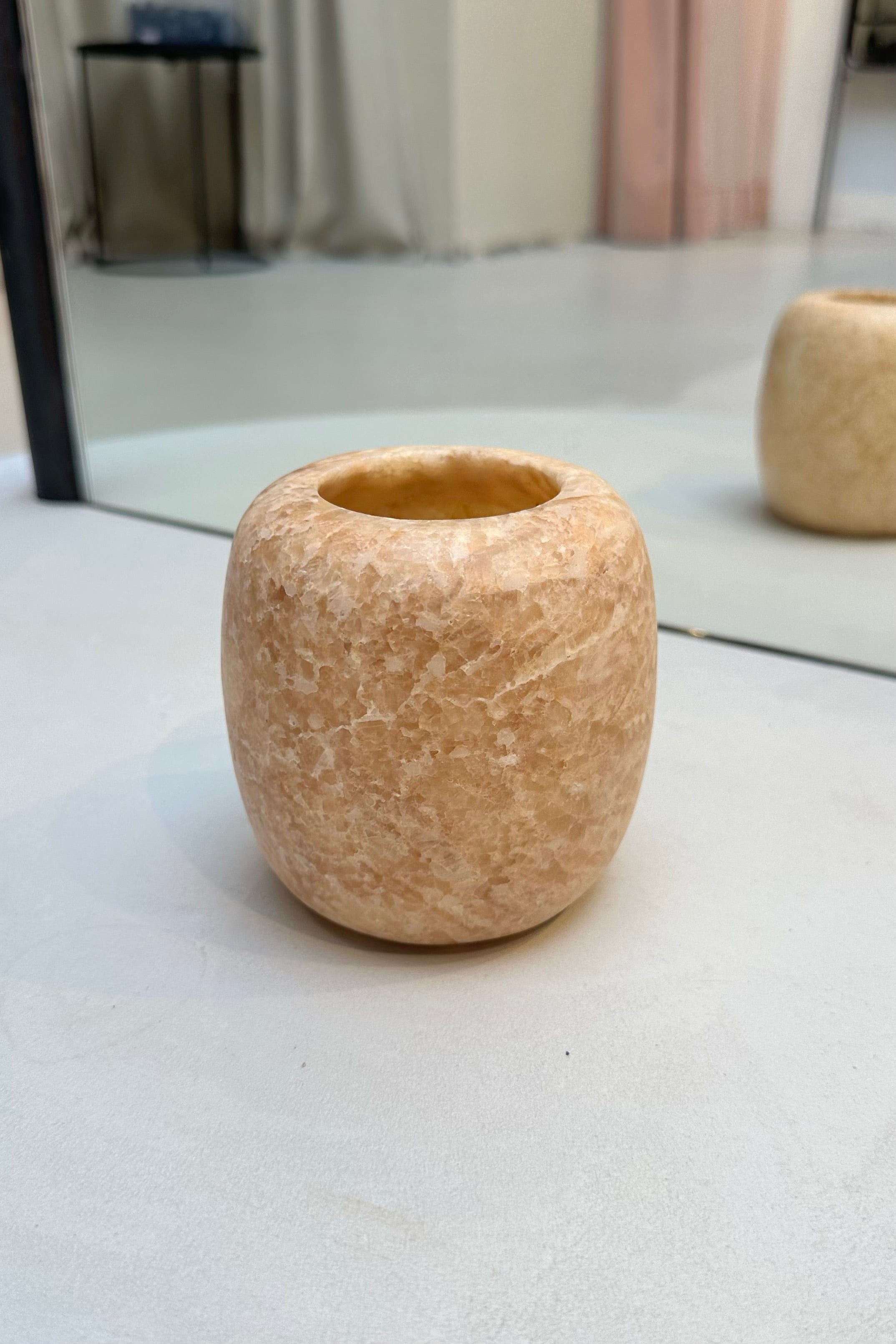 Alabaster Waxinelichthouder Rond - Bruin