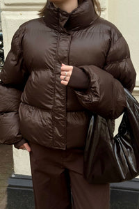 Rhea Shiny Puffer Jas - Bruin