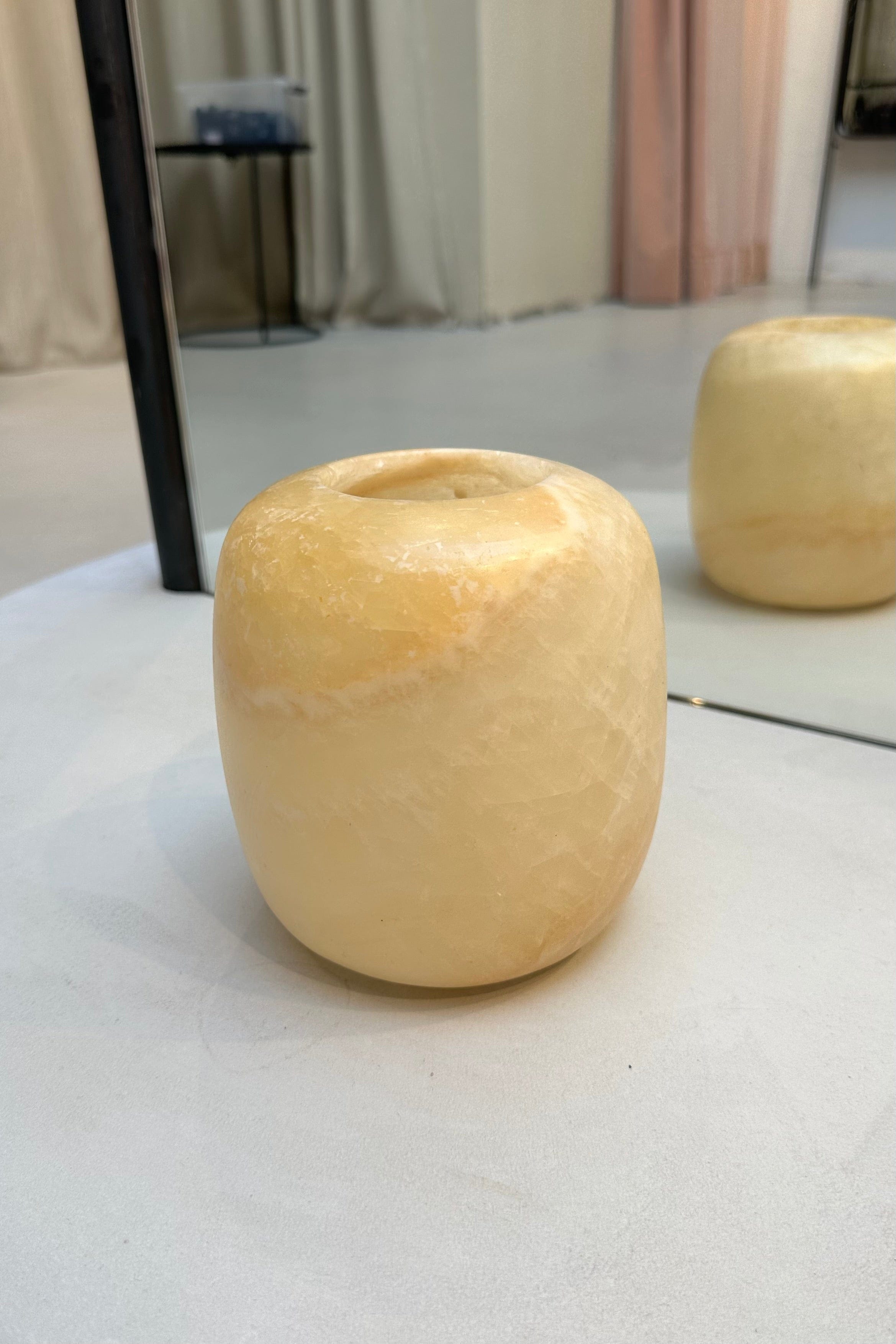 Alabaster Waxinelichthouder Rond - Bruin