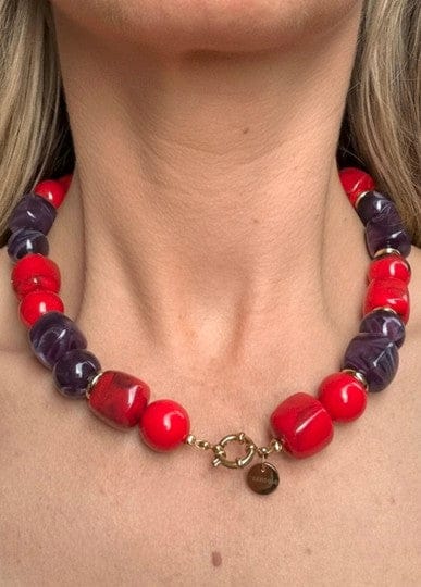 Color Block Ketting - Rood/Paars