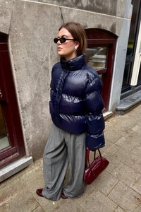 Rhea Shiny Puffer Jas - Donker Blauw