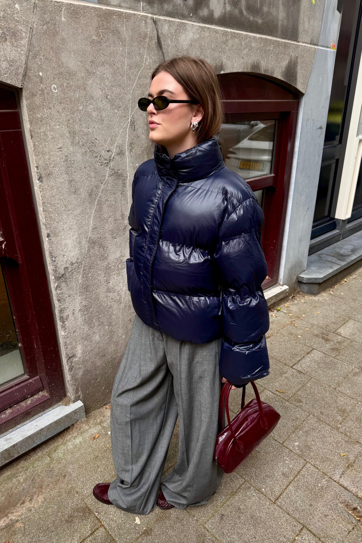 Rhea Shiny Puffer Jas - Donker Blauw