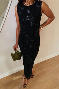 Tiranna Big Flower Mesh Jurk - Zwart