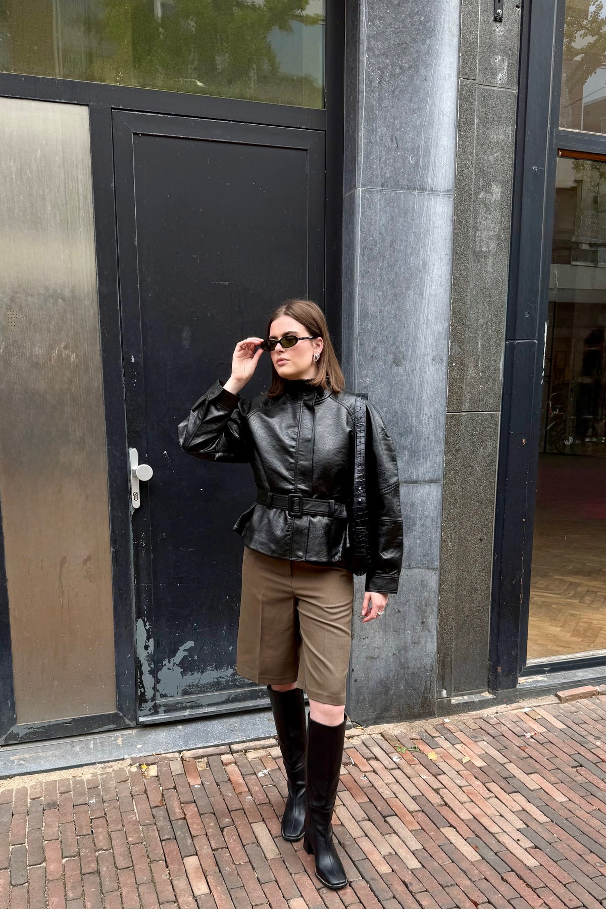 Jaclyn Leren Jas - Zwart