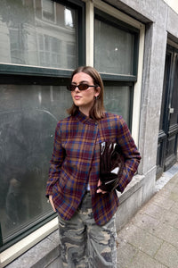 Check Fold Over Blazer - Bruin/Blauw