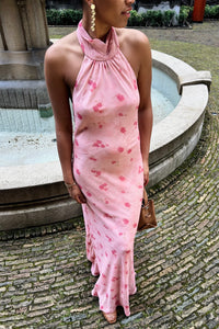 Fiona Bloemen Halter Jurk - Roze