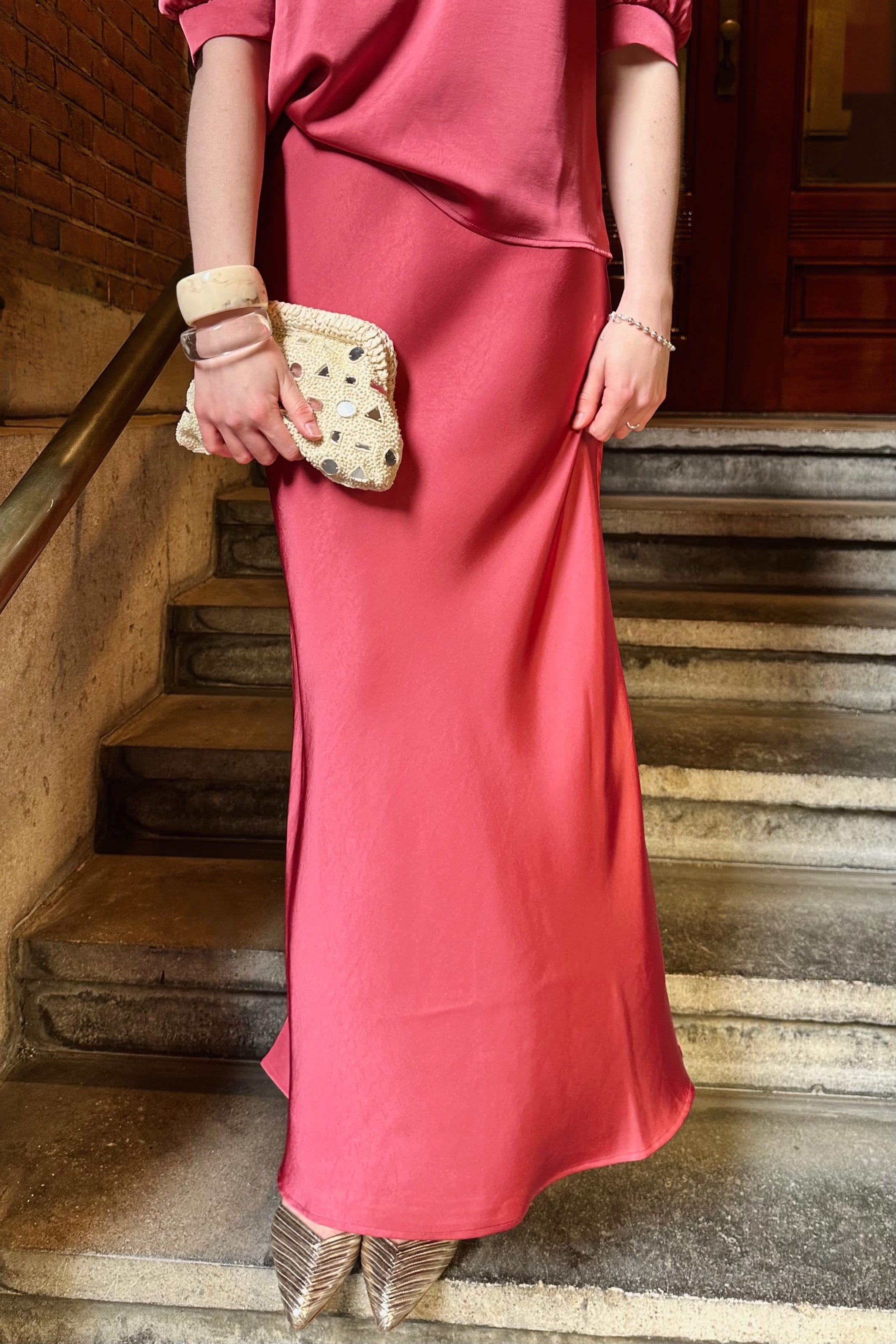 Vicky Heavy Satijnen Rok - Cherry Pink