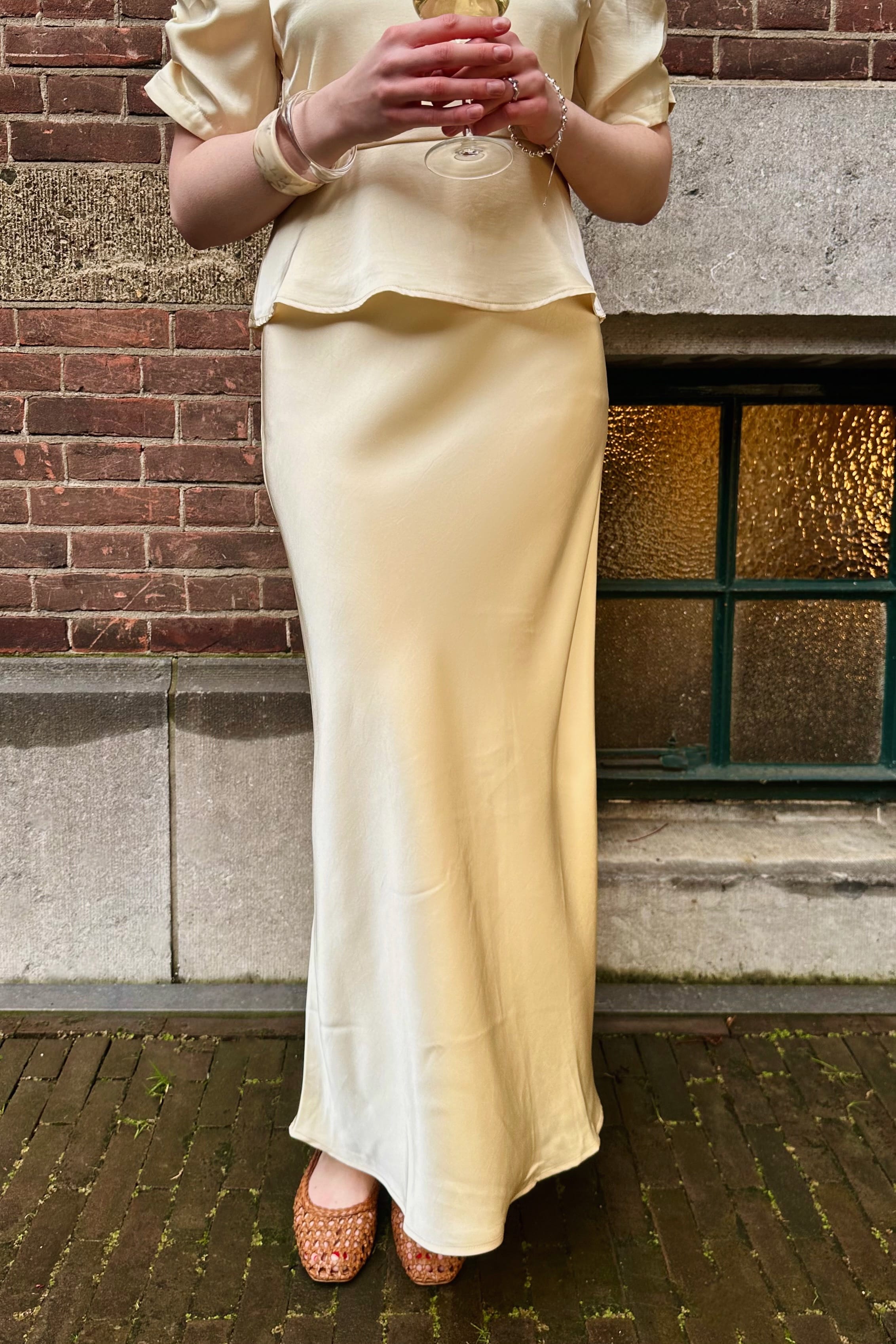Vicky Heavy Satijnen Rok - Licht Geel