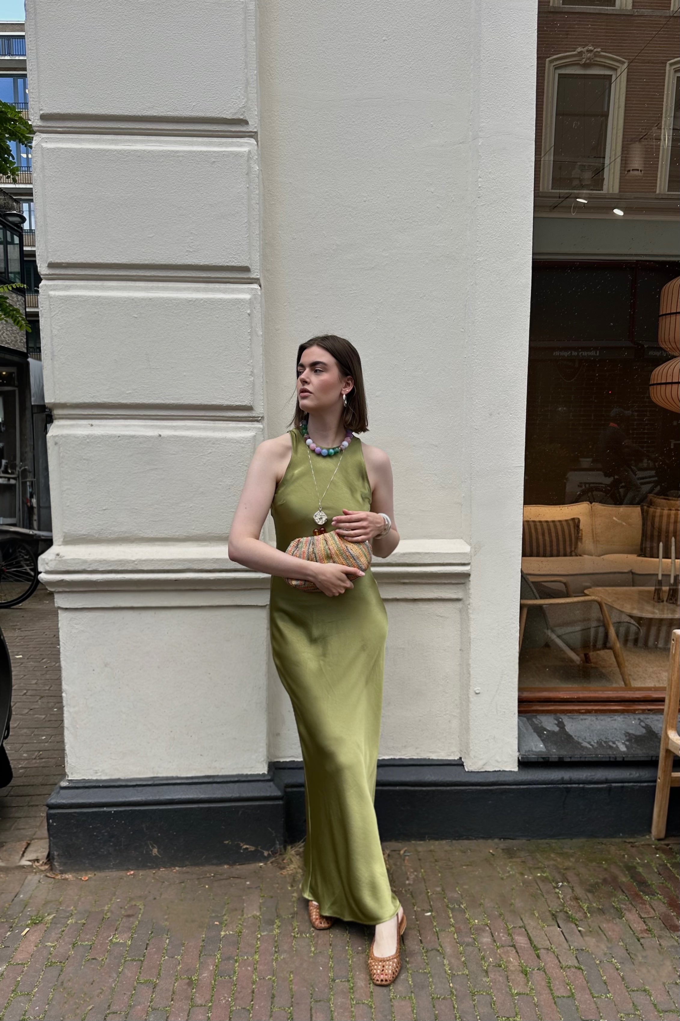 Celine Heavy Satijnen Jurk - Sage Green