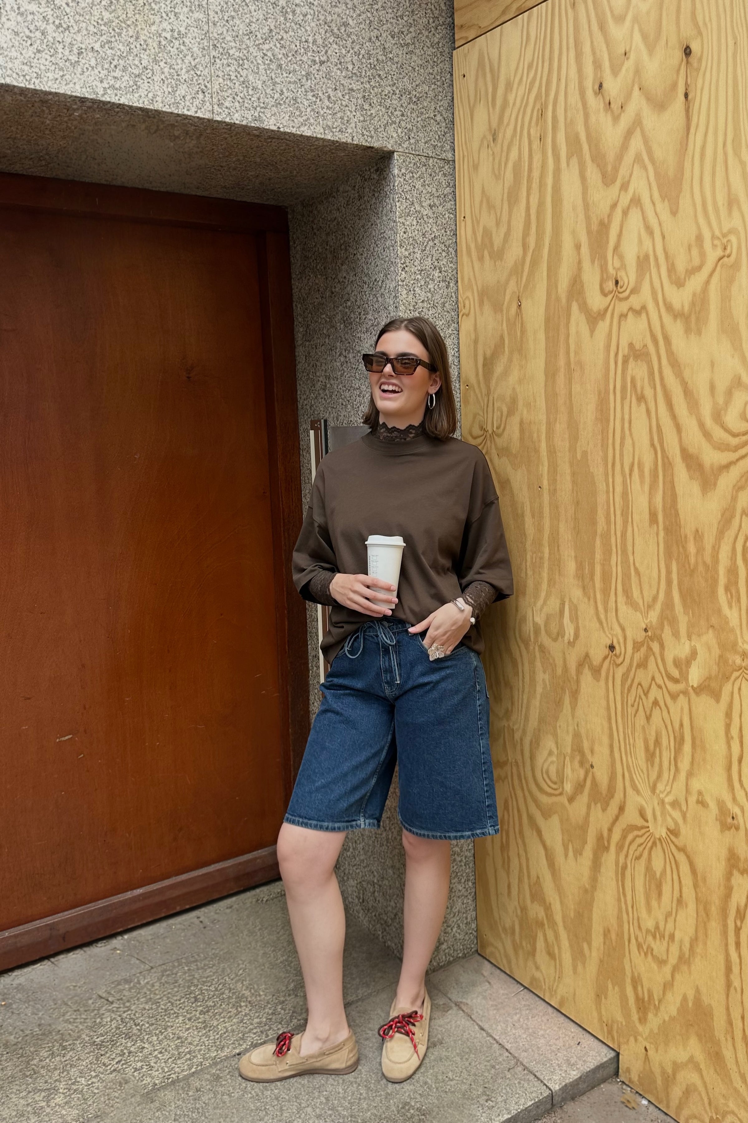 Liza Kanten Top - Bruin
