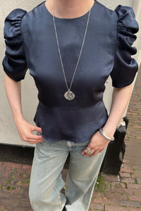 Benua Heavy Satijnen Blouse - Donker Blauw